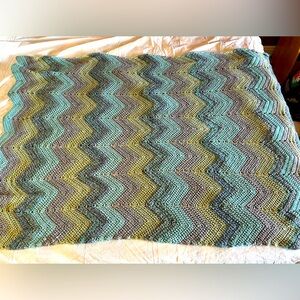 Handmade Crocheted Afghan Throw Blanket Blue Purple Green